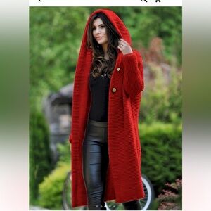 Women’s Spring solid button front hooded crochet sweater